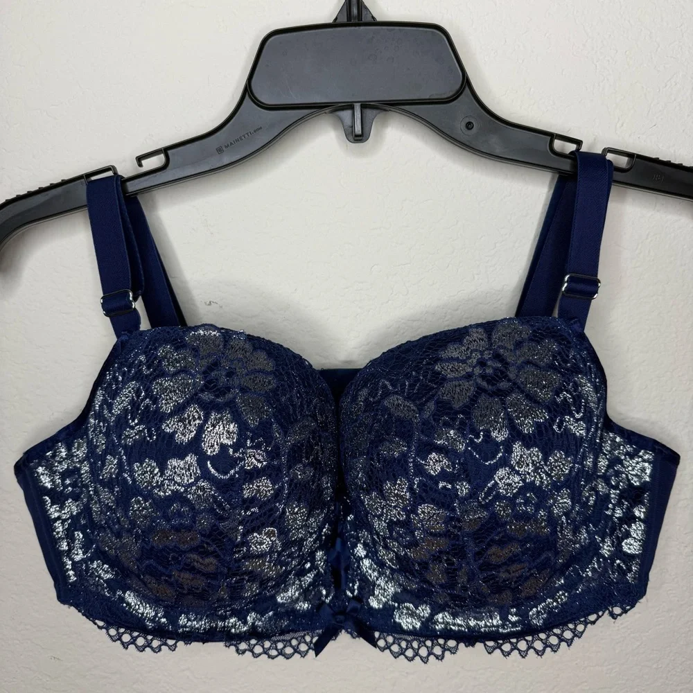 Adore Me bra bralette Navy silver lace Women’s Size 40C - Picture 6 of 6